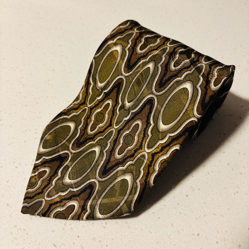 Bachrach Earthy Olive Brown Patterned Men’s Tie Made in Italy Neckwear‎